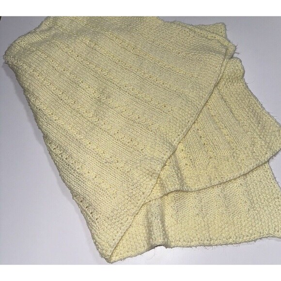 Handmade-Vintage Pastel Yellow Crochet Baby Blanket Afghan Unisex Soft 30x30 - Picture 6 of 6